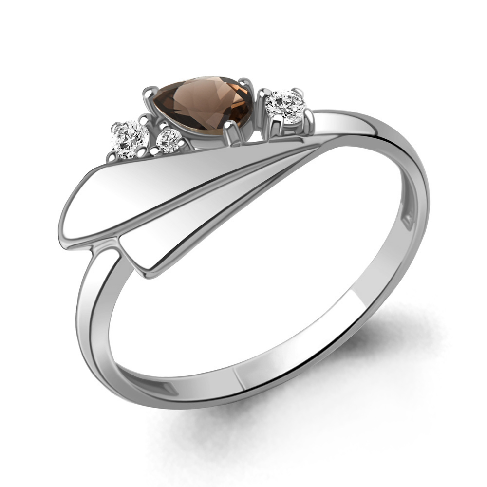 6976901А Кольцо из Серебра с кварцем дымчатым, фианитами