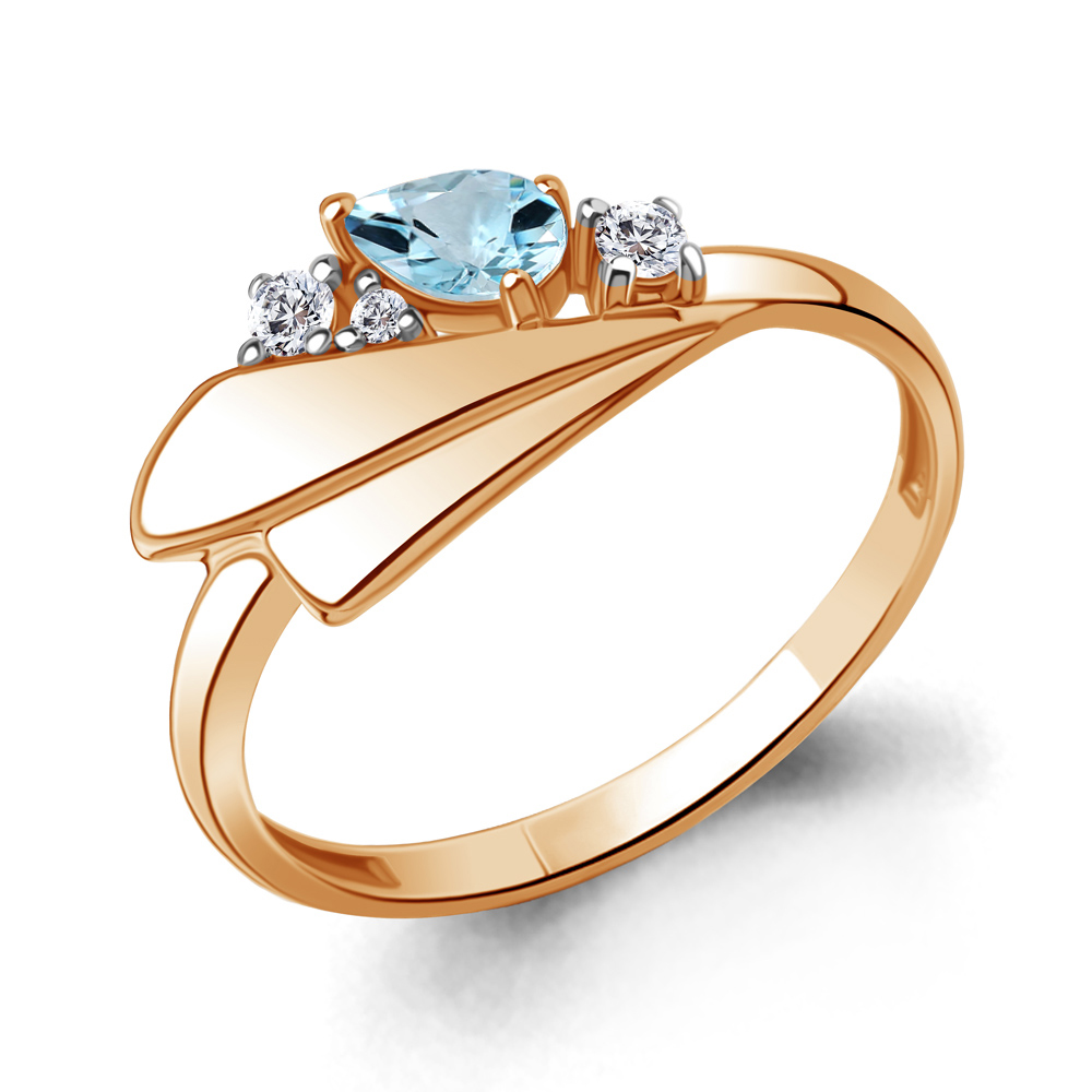 6976902А Кольцо из Золота с топазом скай блю, фианитами