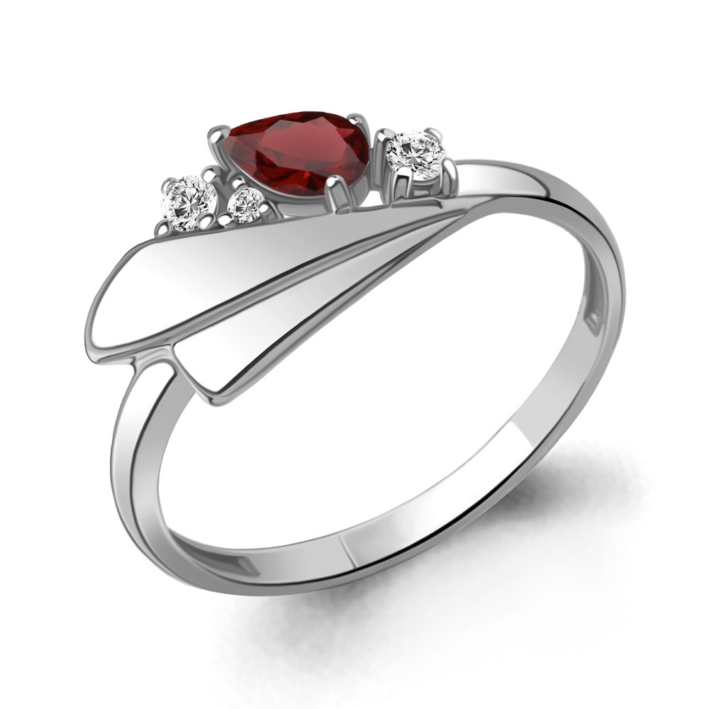 6976903А Кольцо из Серебра с гранатом, фианитами