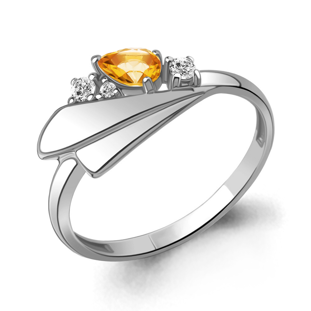 6976906А Кольцо из Серебра с фианитами, цитрином