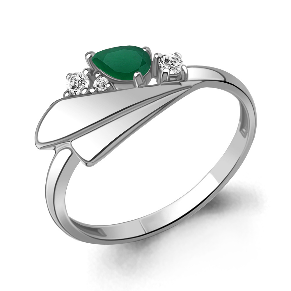 6976909А Кольцо из Серебра с агатом, фианитами