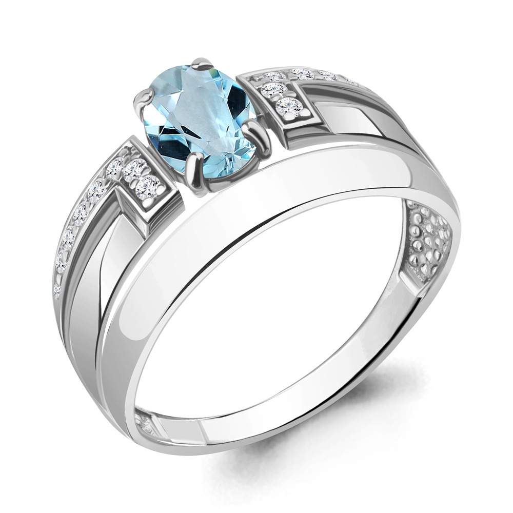 6977702А Кольцо из Серебра с топазом скай блю, фианитами