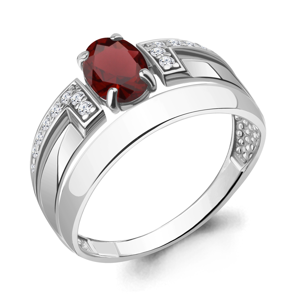 6977703А Кольцо из Серебра с гранатом, фианитами