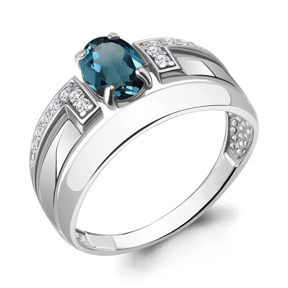 6977708А Кольцо из Серебра с топазом лондон блю, фианитами