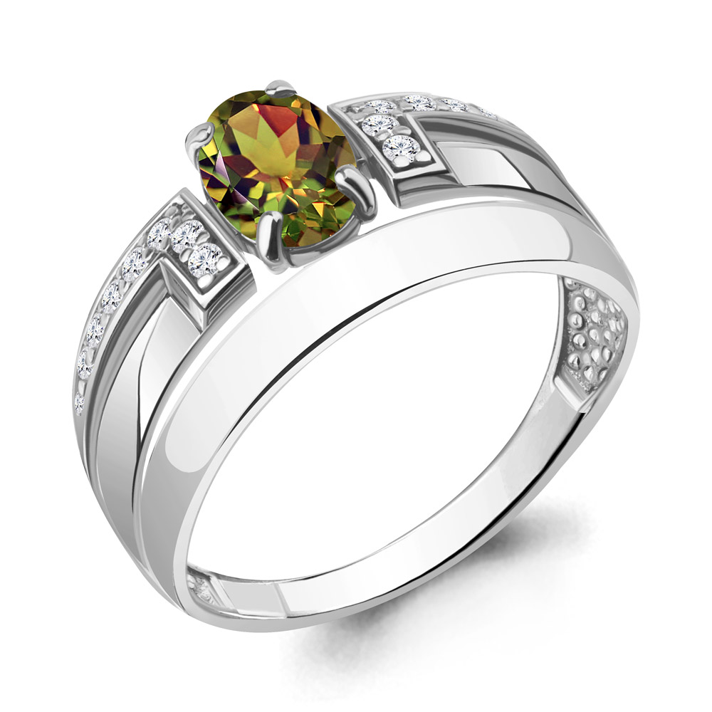 6977719А Кольцо из Серебра с султанитом иск., фианитами