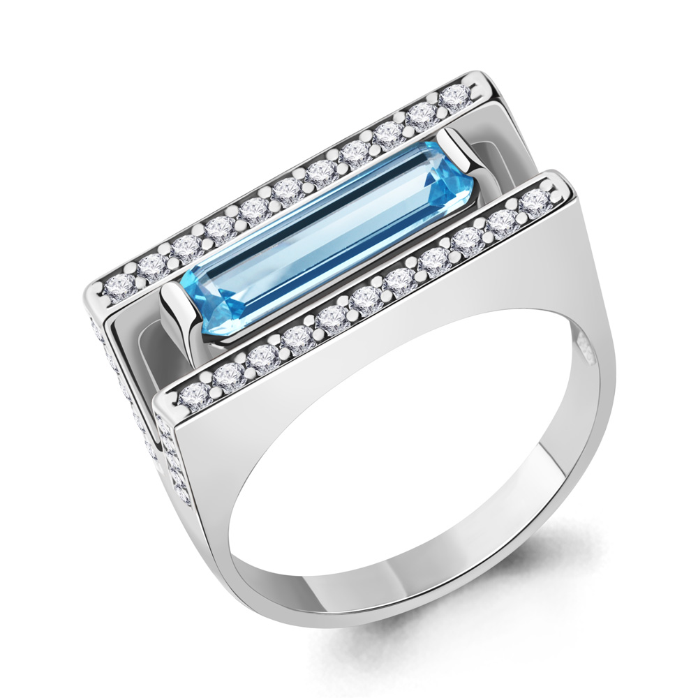 6977992А Кольцо из Серебра с нанотопазом свисс, фианитами