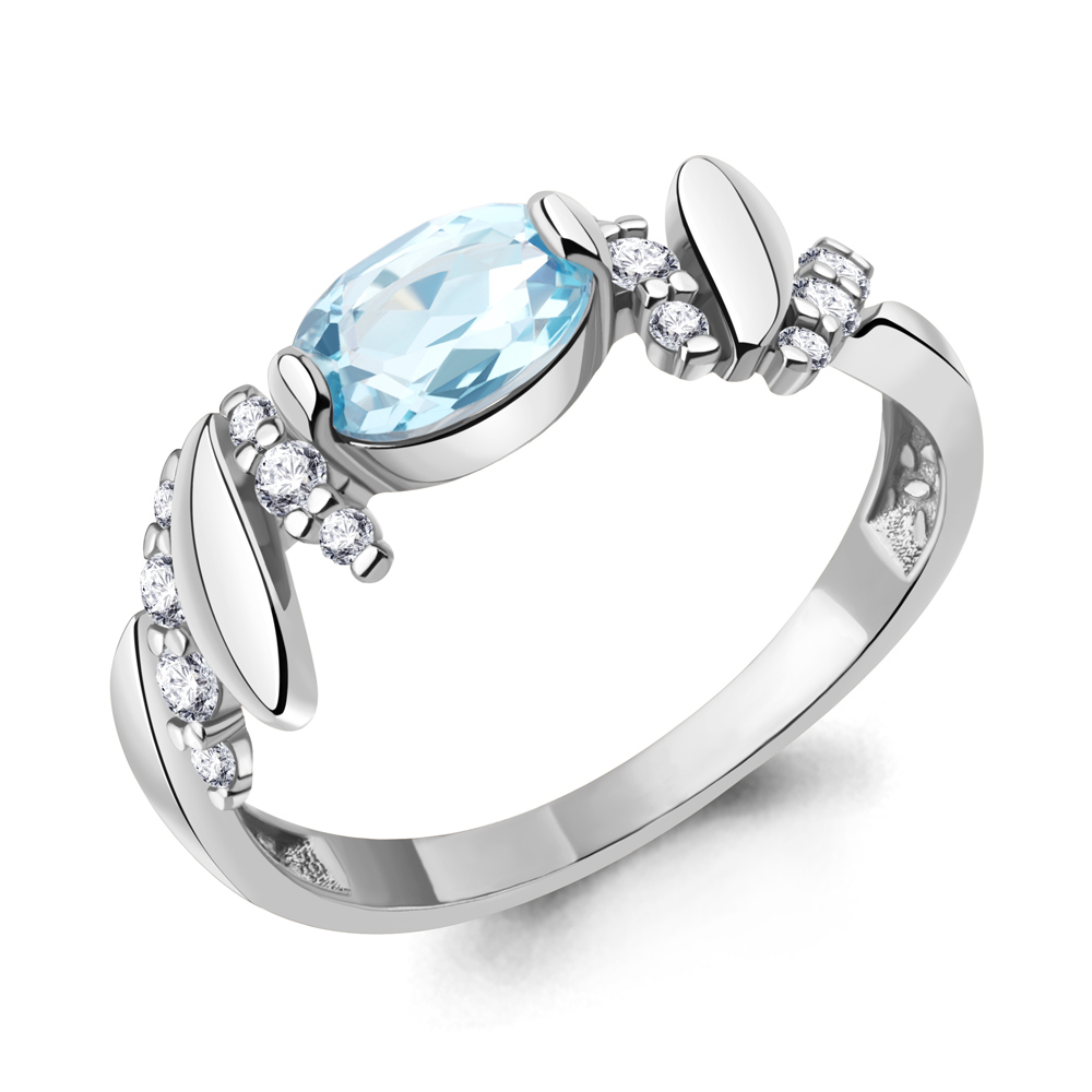 6978102А Кольцо из Серебра с топазом скай блю, фианитами