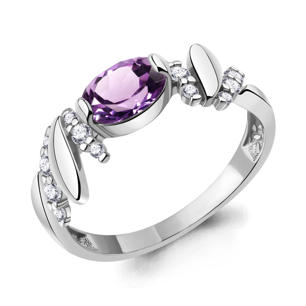 6978104А Кольцо из Серебра с аметистом, фианитами