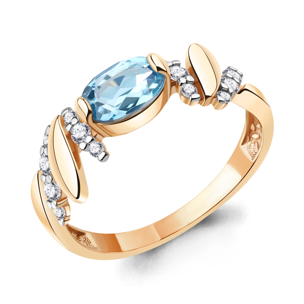 6978105А Кольцо из Золота с топазом свисс блю, фианитами