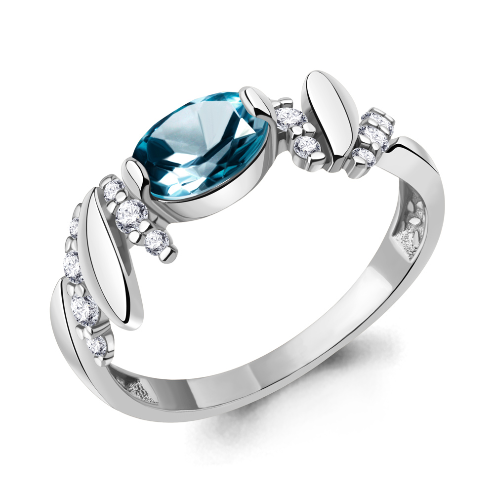 6978108А Кольцо из Серебра с топазом лондон блю, фианитами