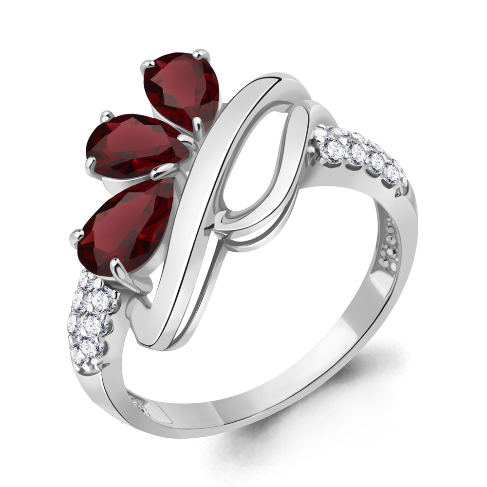 6978403А Кольцо из Серебра с гранатами, фианитами