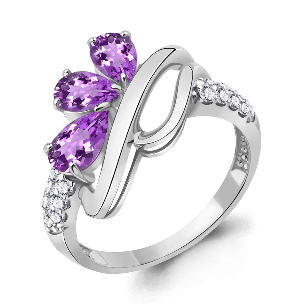 6978404А Кольцо из Серебра с аметистами, фианитами