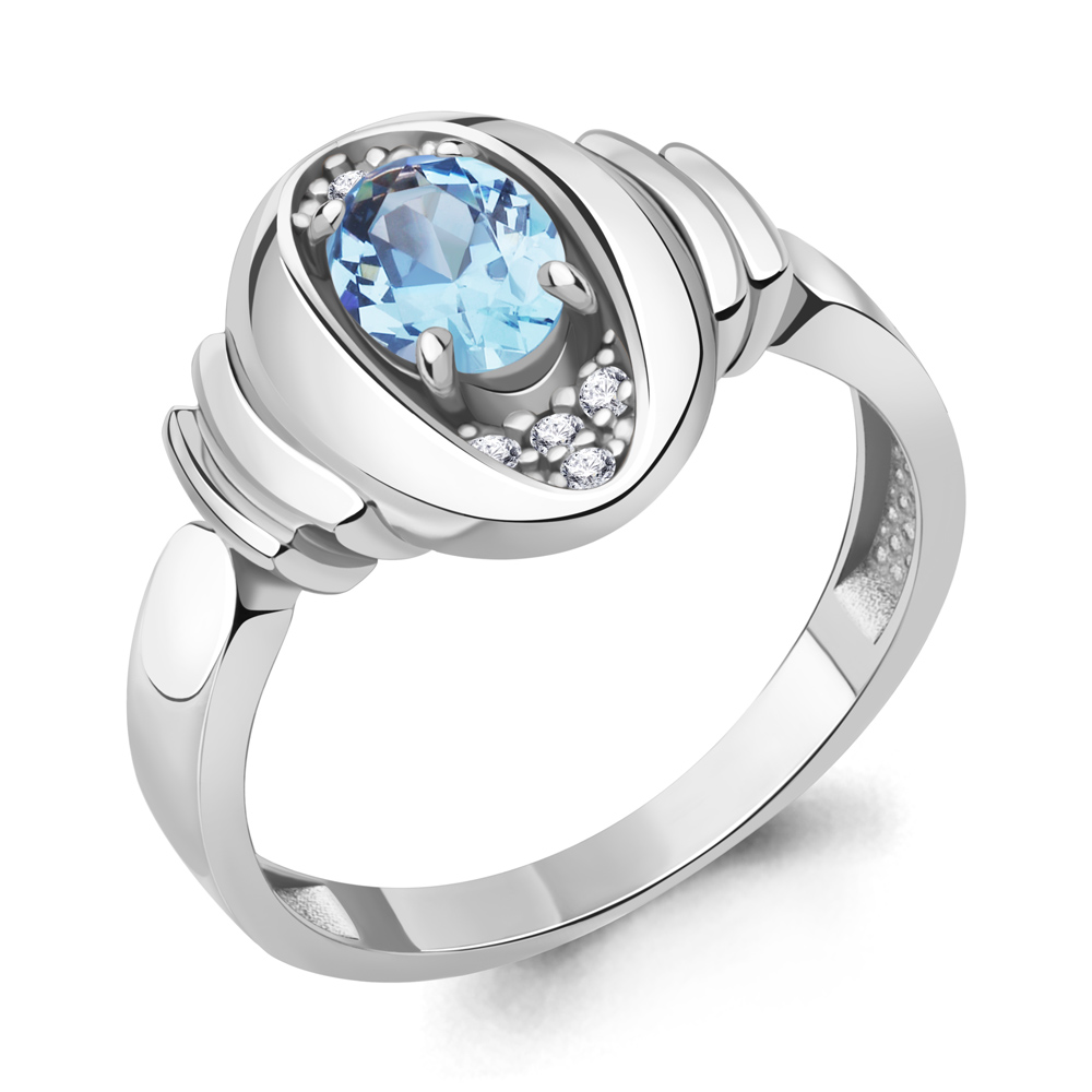 6978605А Кольцо из Серебра с топазом свисс блю, фианитами