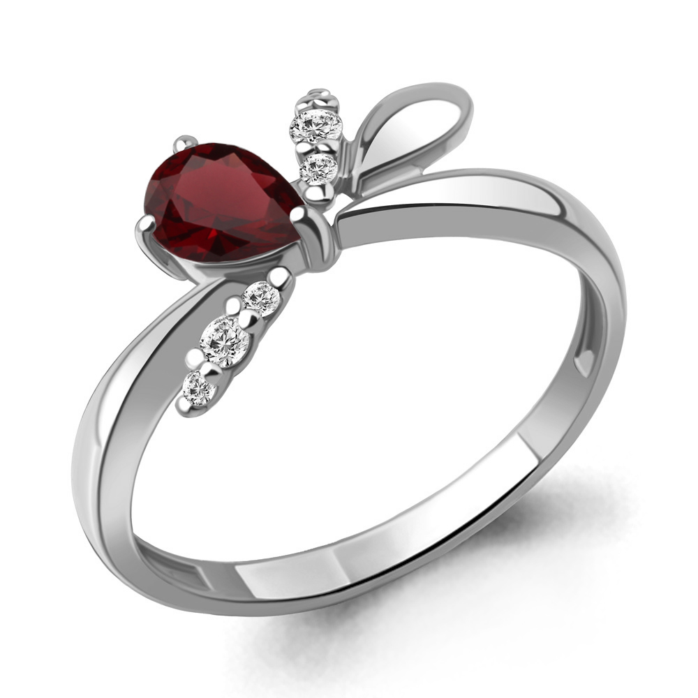 6979203А Кольцо из Серебра с гранатом, фианитами