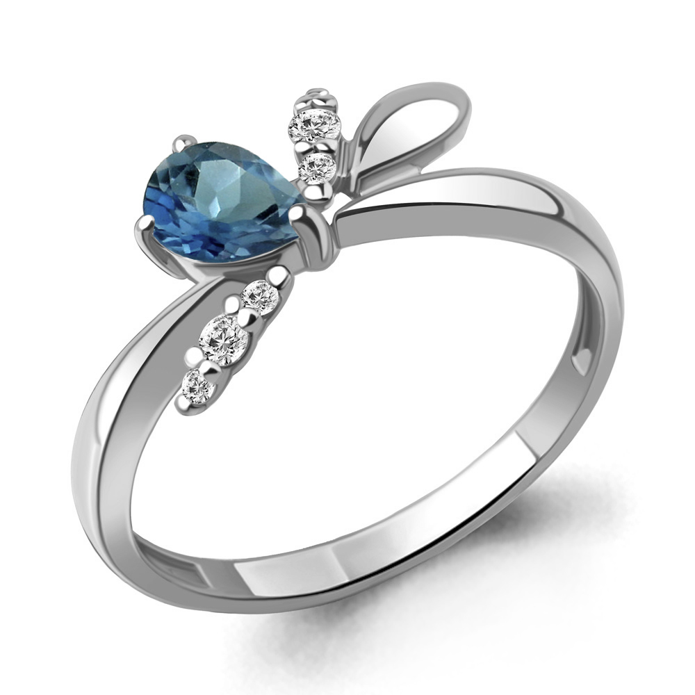 6979208А Кольцо из Серебра с топазом лондон блю, фианитами