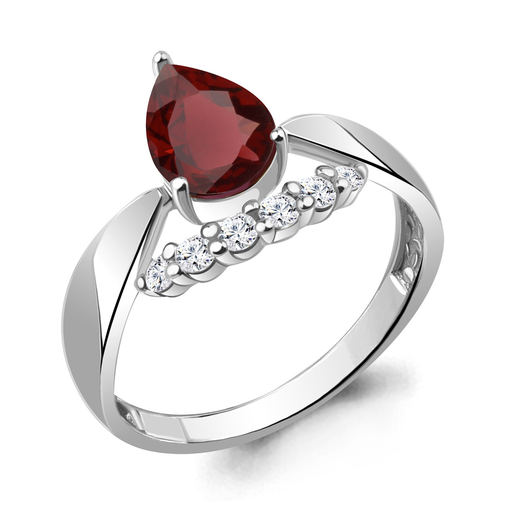 6979503А Кольцо из Серебра с гранатом, фианитами