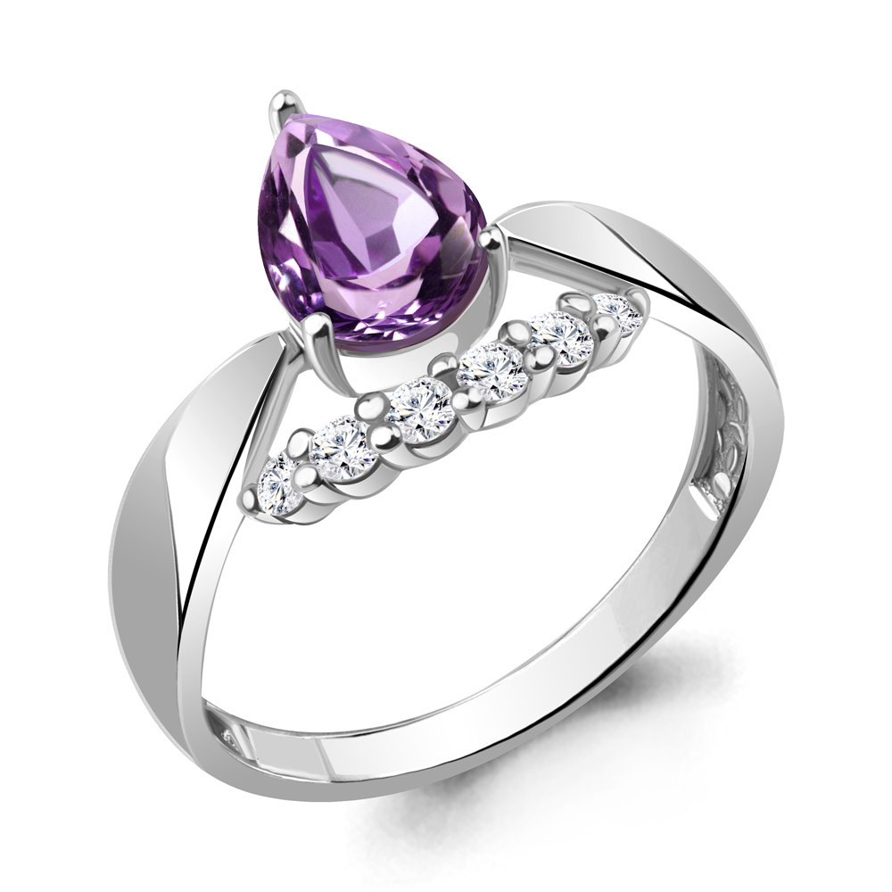 6979504А Кольцо из Серебра с аметистом, фианитами