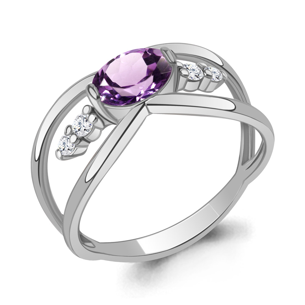 6979704А Кольцо из Серебра с аметистом, фианитами