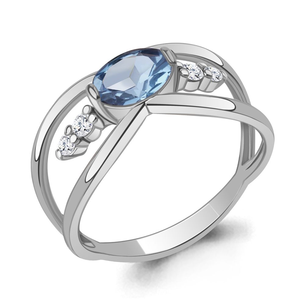 6979705А Кольцо из Серебра с топазом свисс блю, фианитами