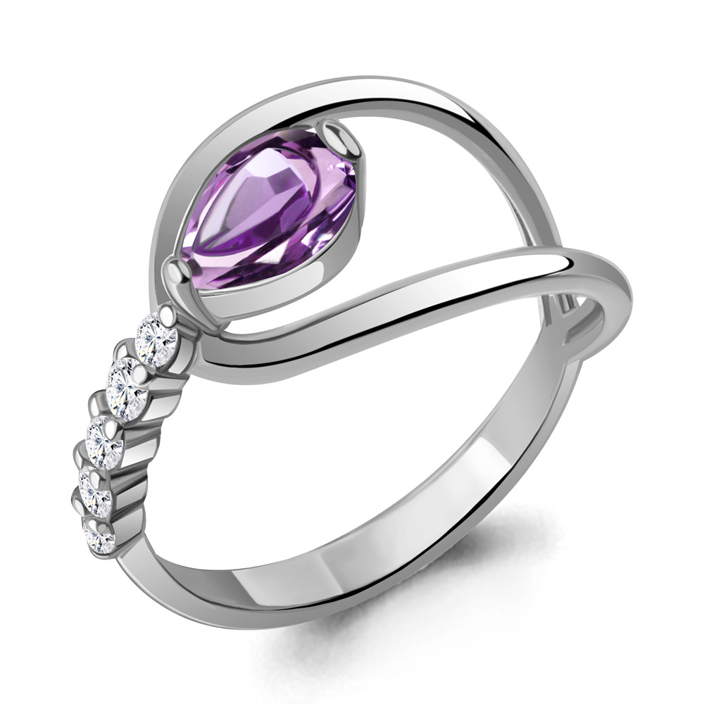 6979804А Кольцо из Серебра с аметистом, фианитами