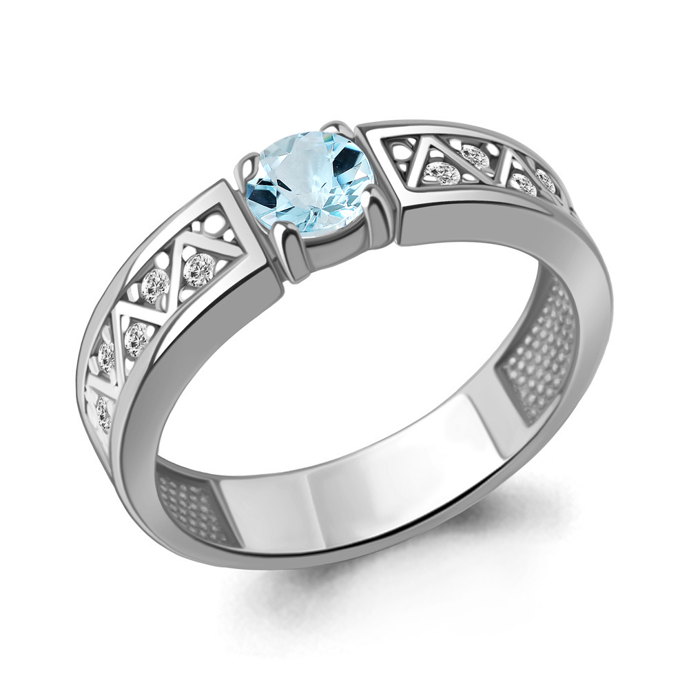 6979902А Кольцо из Серебра с топазом скай блю, фианитами
