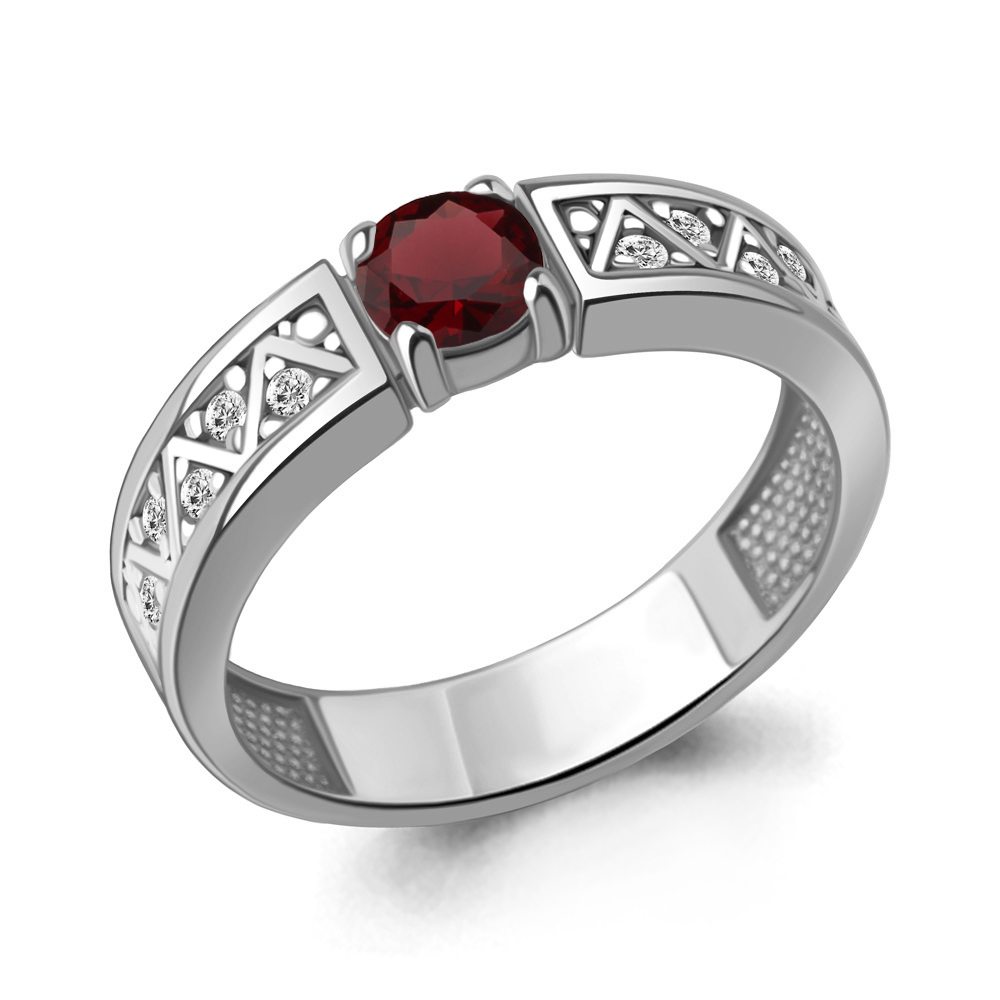 6979903А Кольцо из Серебра с гранатом, фианитами