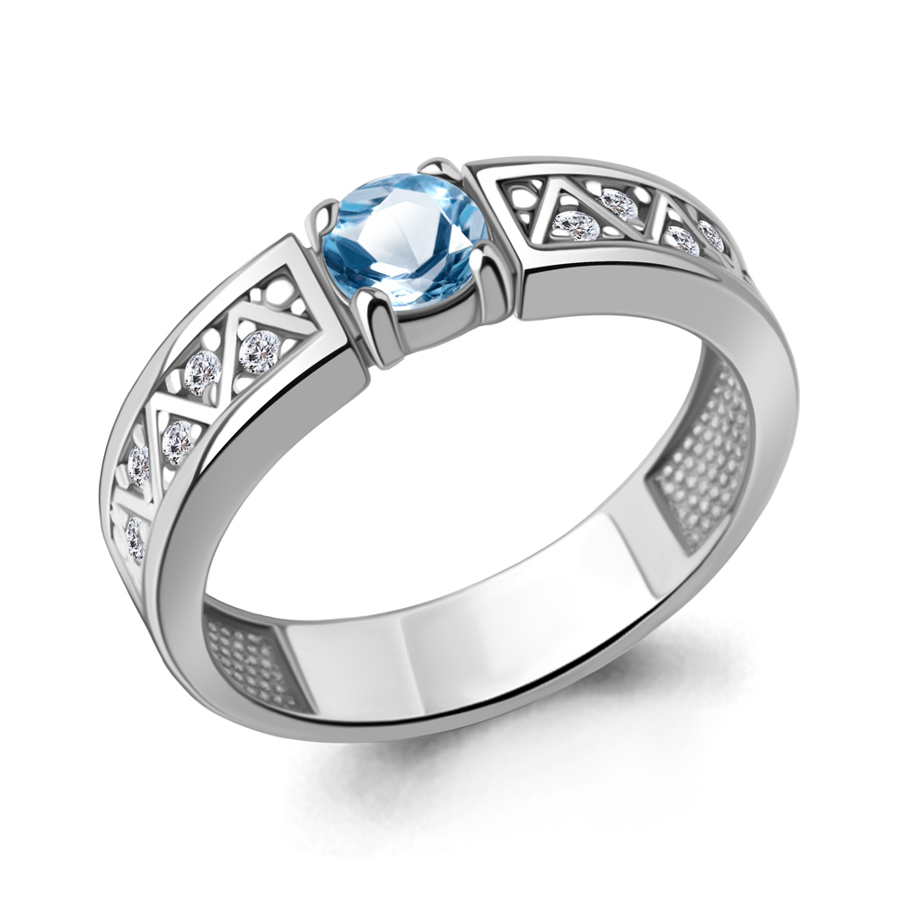 6979905А Кольцо из Серебра с топазом свисс блю, фианитами