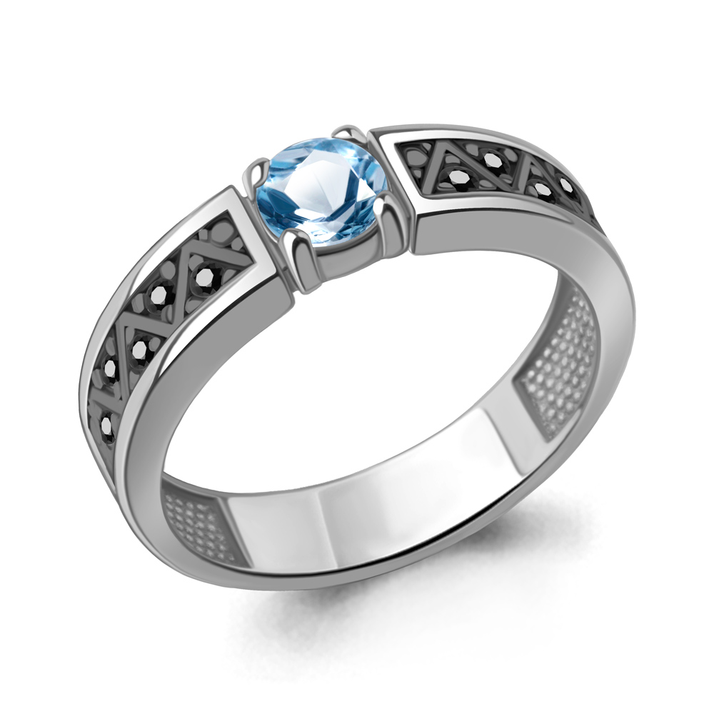 6979905Ч Кольцо из Серебра с нанокристаллами, топазом свисс блю