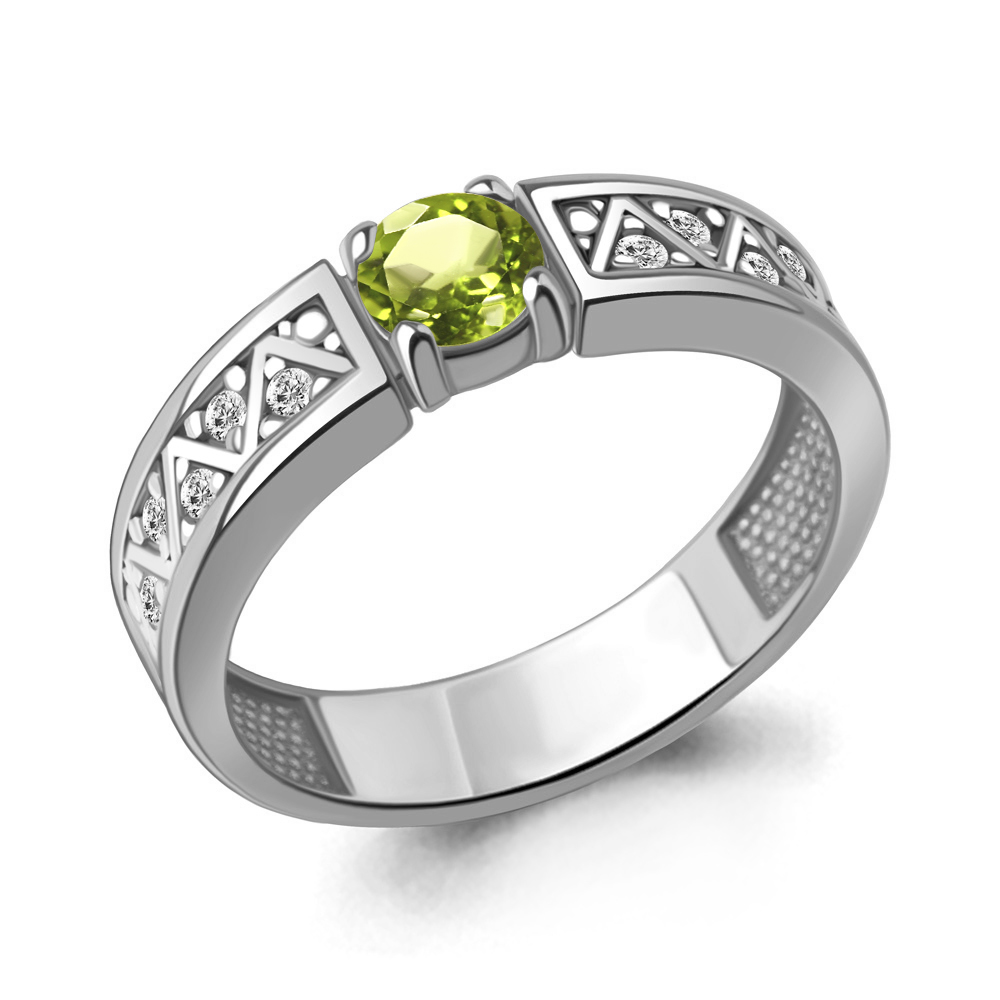 6979907А Кольцо из Серебра с фианитами, хризолитом