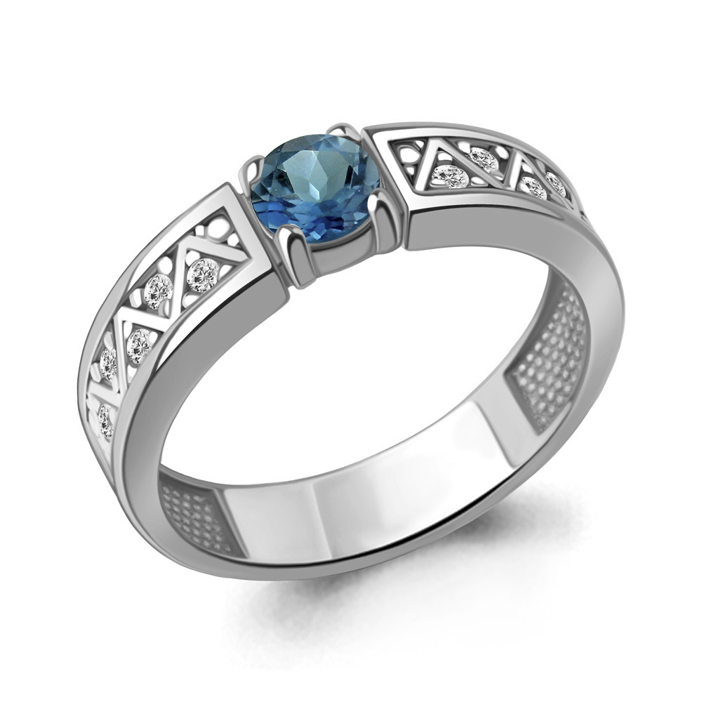 6979908А Кольцо из Серебра с топазом лондон блю, фианитами