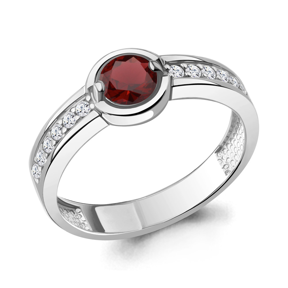 6980003А Кольцо из Серебра с гранатом, фианитами