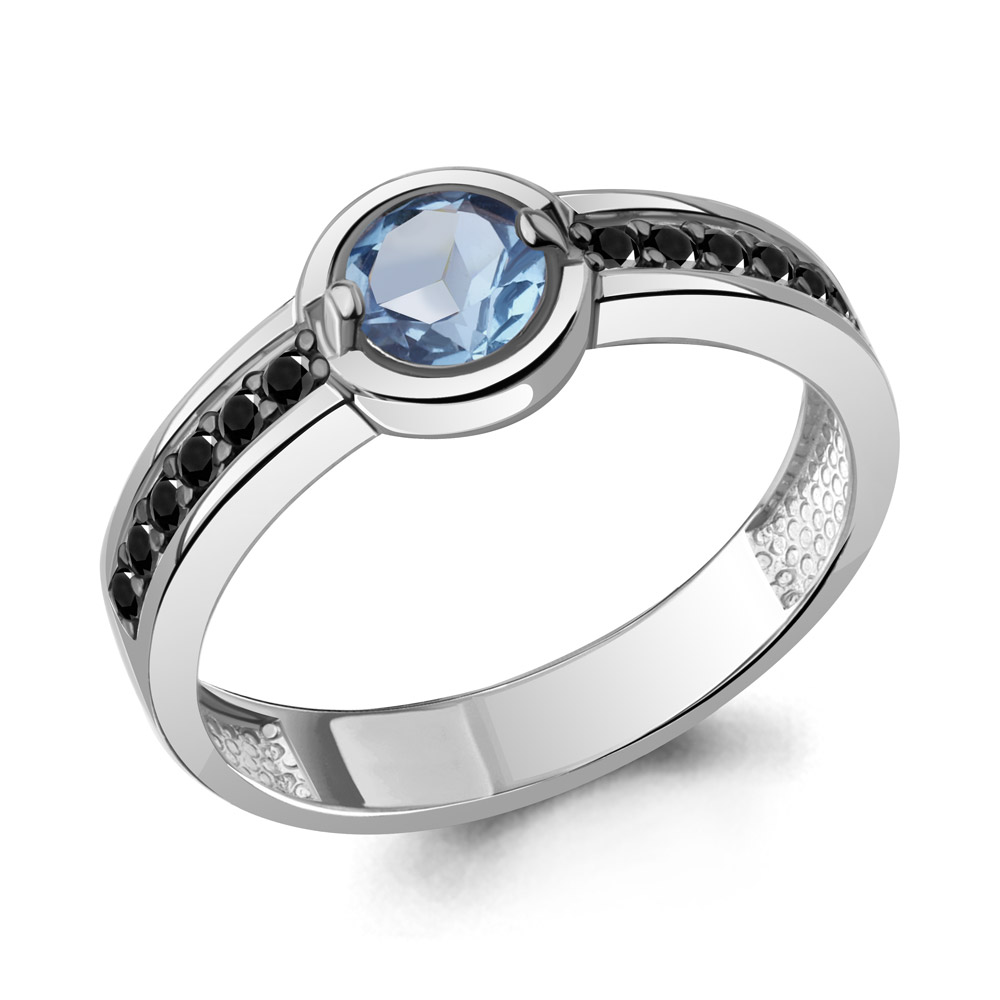 6980005Ч Кольцо из Серебра с нанокристаллами, топазом свисс блю
