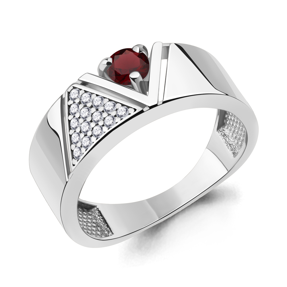 6980103А Кольцо из Серебра с гранатом, фианитами