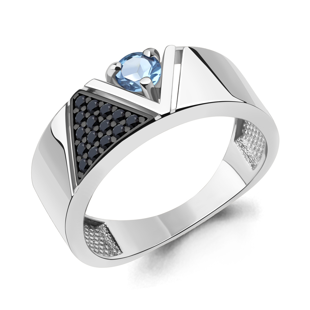 6980105Ч Кольцо из Серебра с нанокристаллами, топазом свисс блю