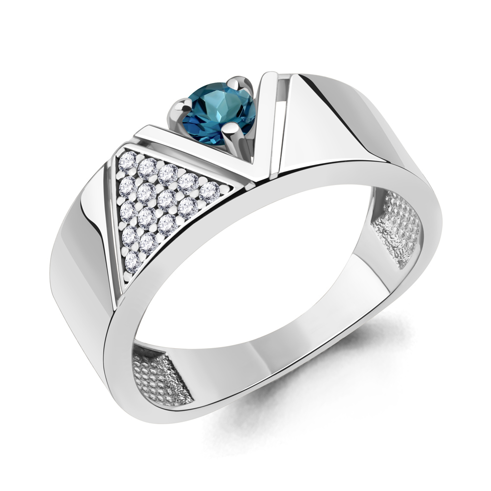 6980108А Кольцо из Серебра с топазом лондон блю, фианитами