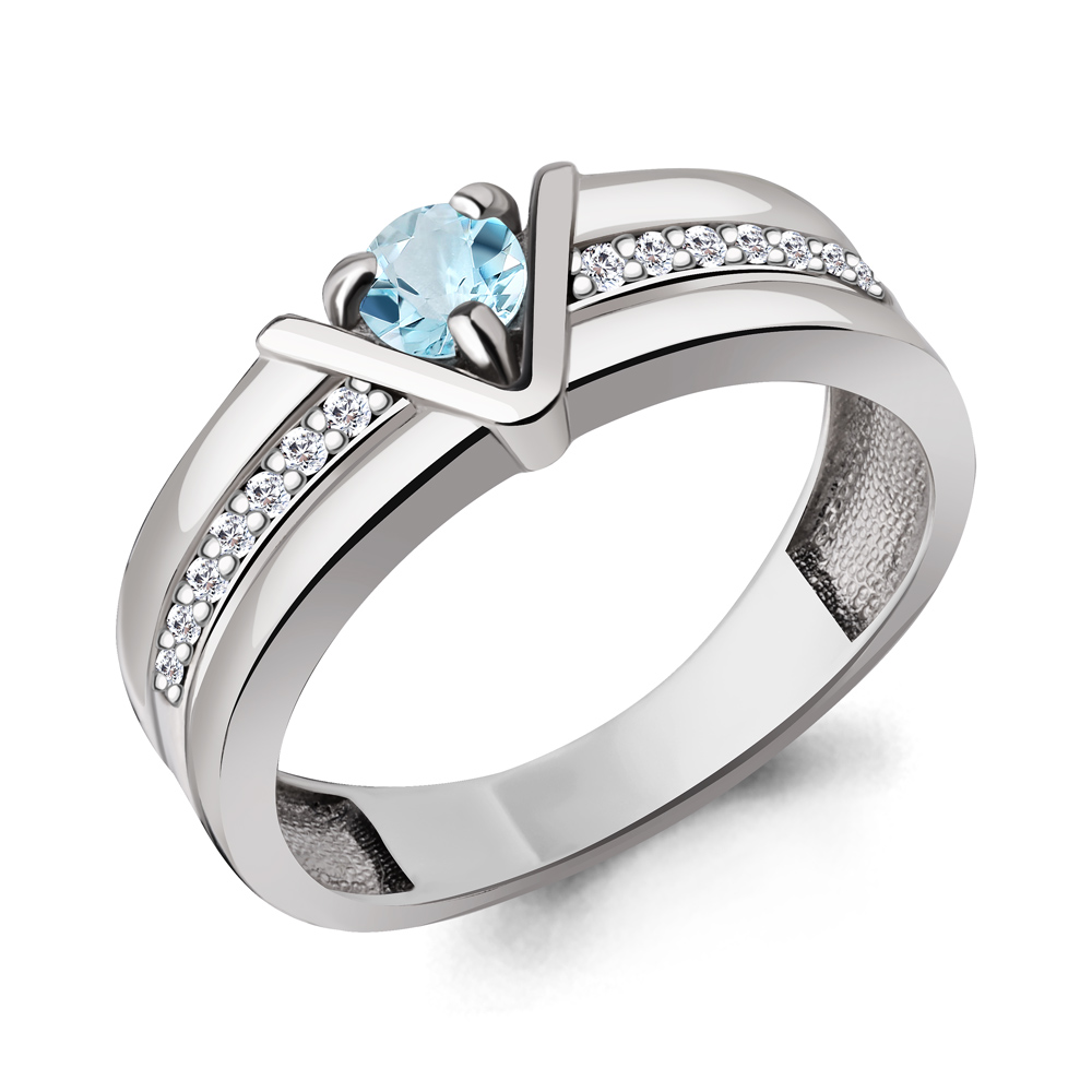 6980202А Кольцо из Серебра с топазом скай блю, фианитами