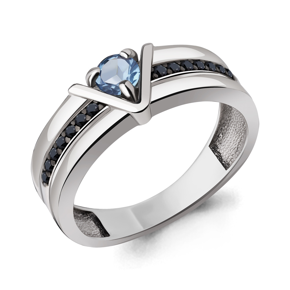 6980205Ч Кольцо из Серебра с нанокристаллами, топазом свисс блю