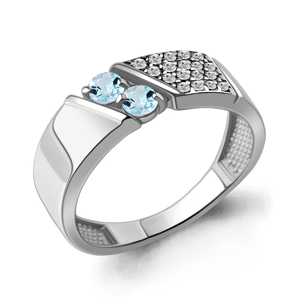 6980402А Кольцо из Серебра с топазами скай блю, фианитами