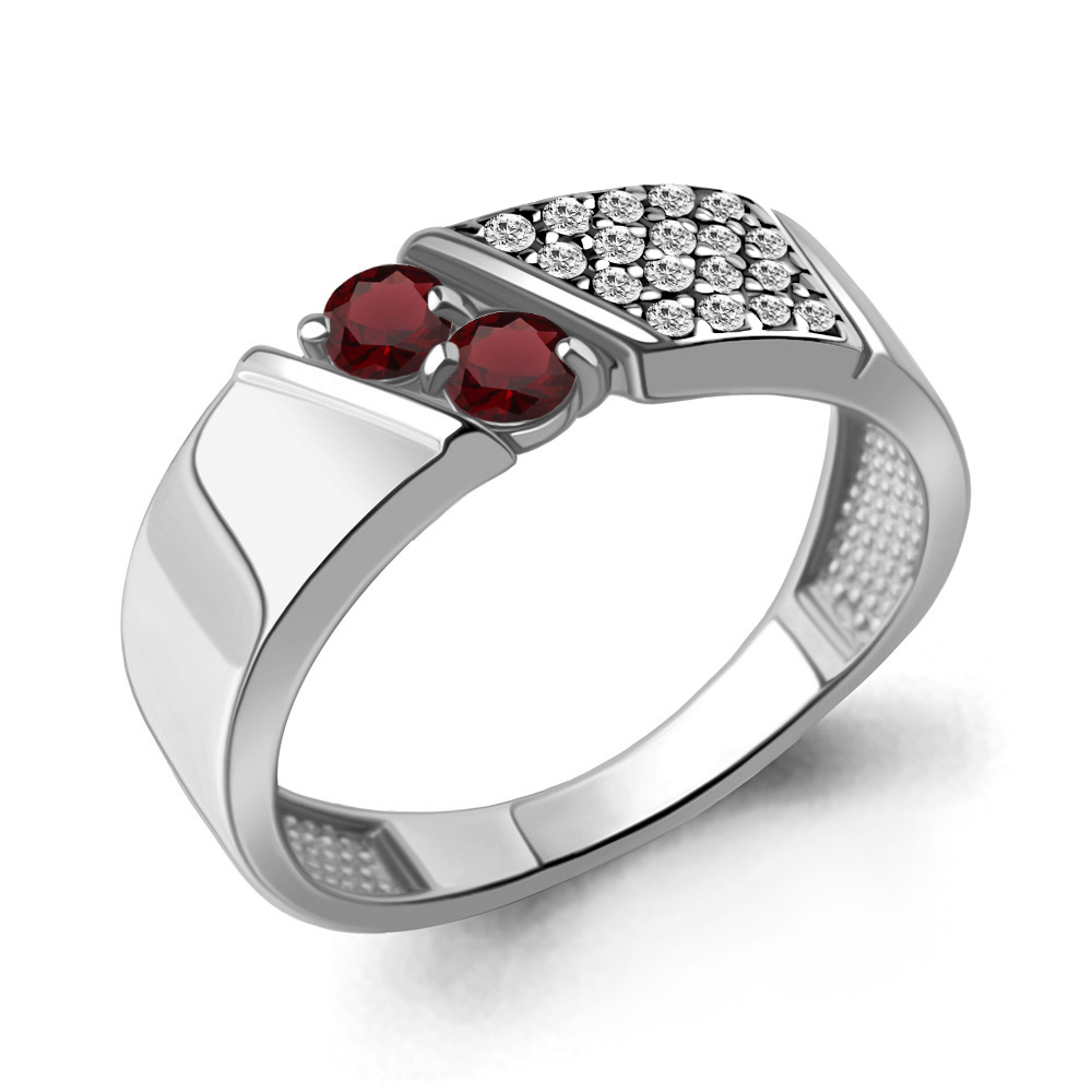 6980403А Кольцо из Серебра с гранатами, фианитами