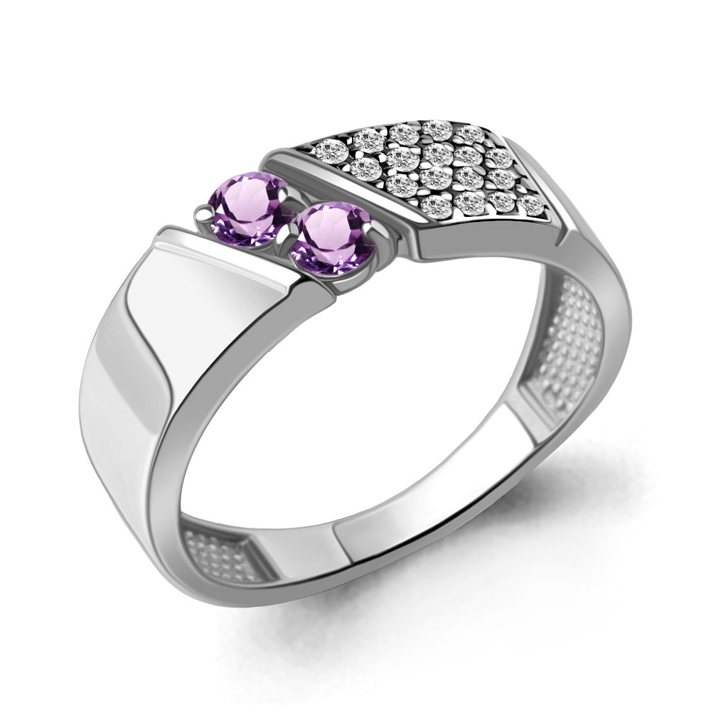 6980404А Кольцо из Серебра с аметистами, фианитами