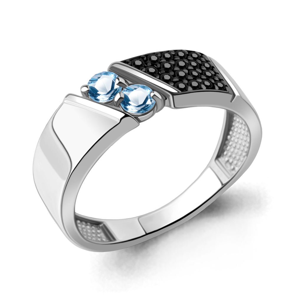 6980405Ч Кольцо из Серебра с нанокристаллами, топазами свисс блю