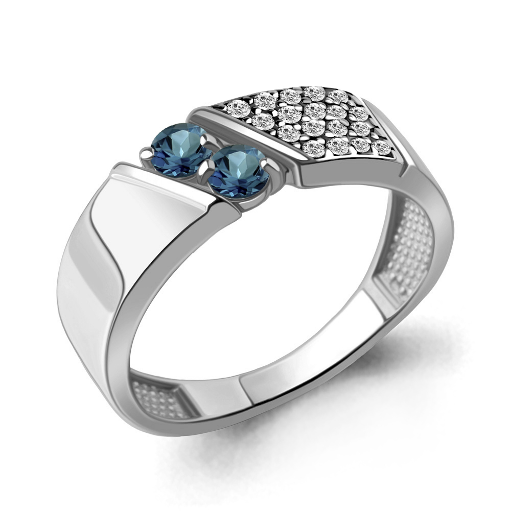 6980408А Кольцо из Серебра с топазами лондон блю, фианитами