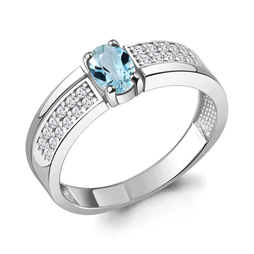 6980502А Кольцо из Серебра с топазом скай блю, фианитами