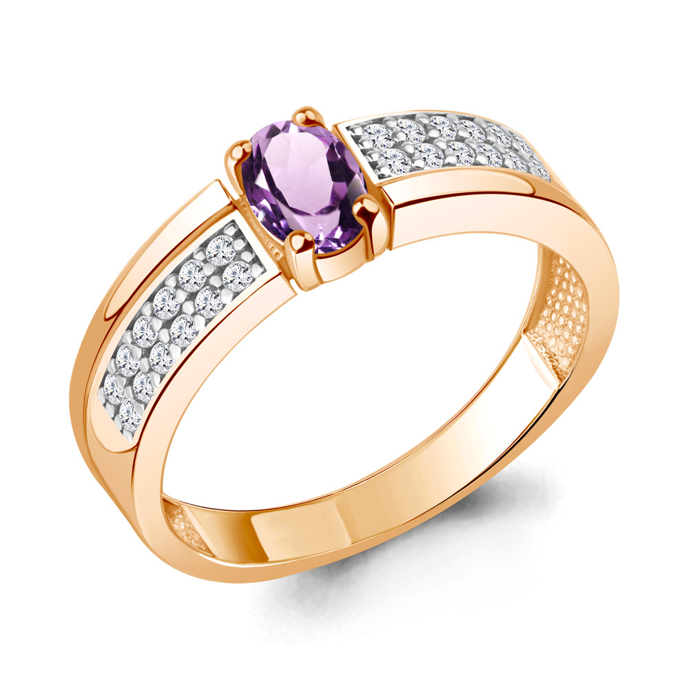 6980504А Кольцо из Золота с аметистом, фианитами