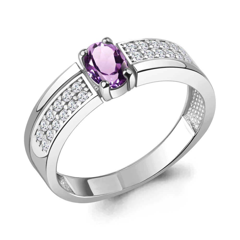 6980504А Кольцо из Серебра с аметистом, фианитами