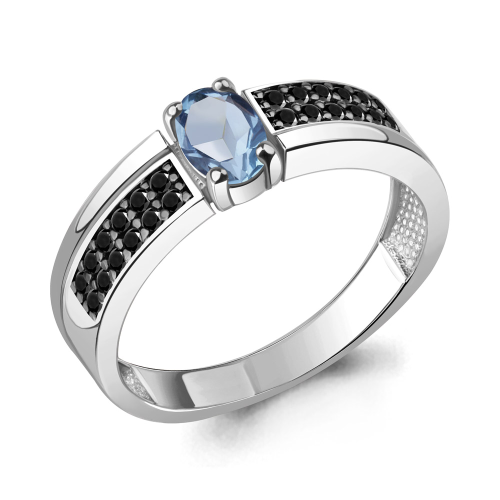 6980505Ч Кольцо из Серебра с нанокристаллами, топазом свисс блю
