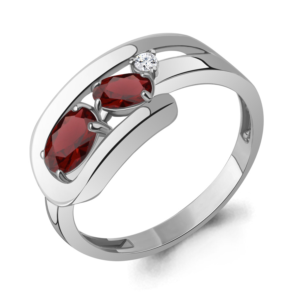 6980903А Кольцо из Серебра с гранатами, фианитом