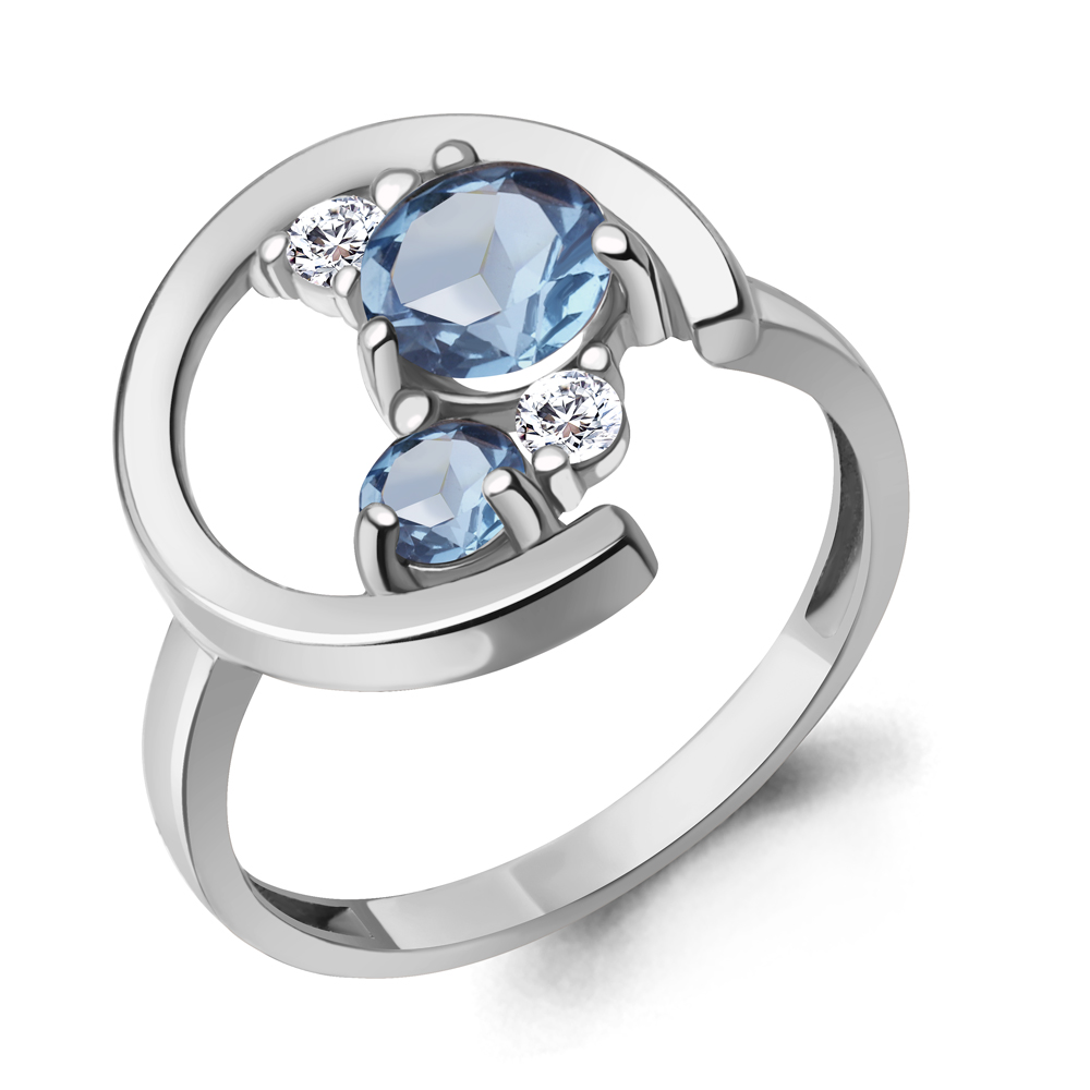 6981005А Кольцо из Серебра с топазами свисс блю, фианитами