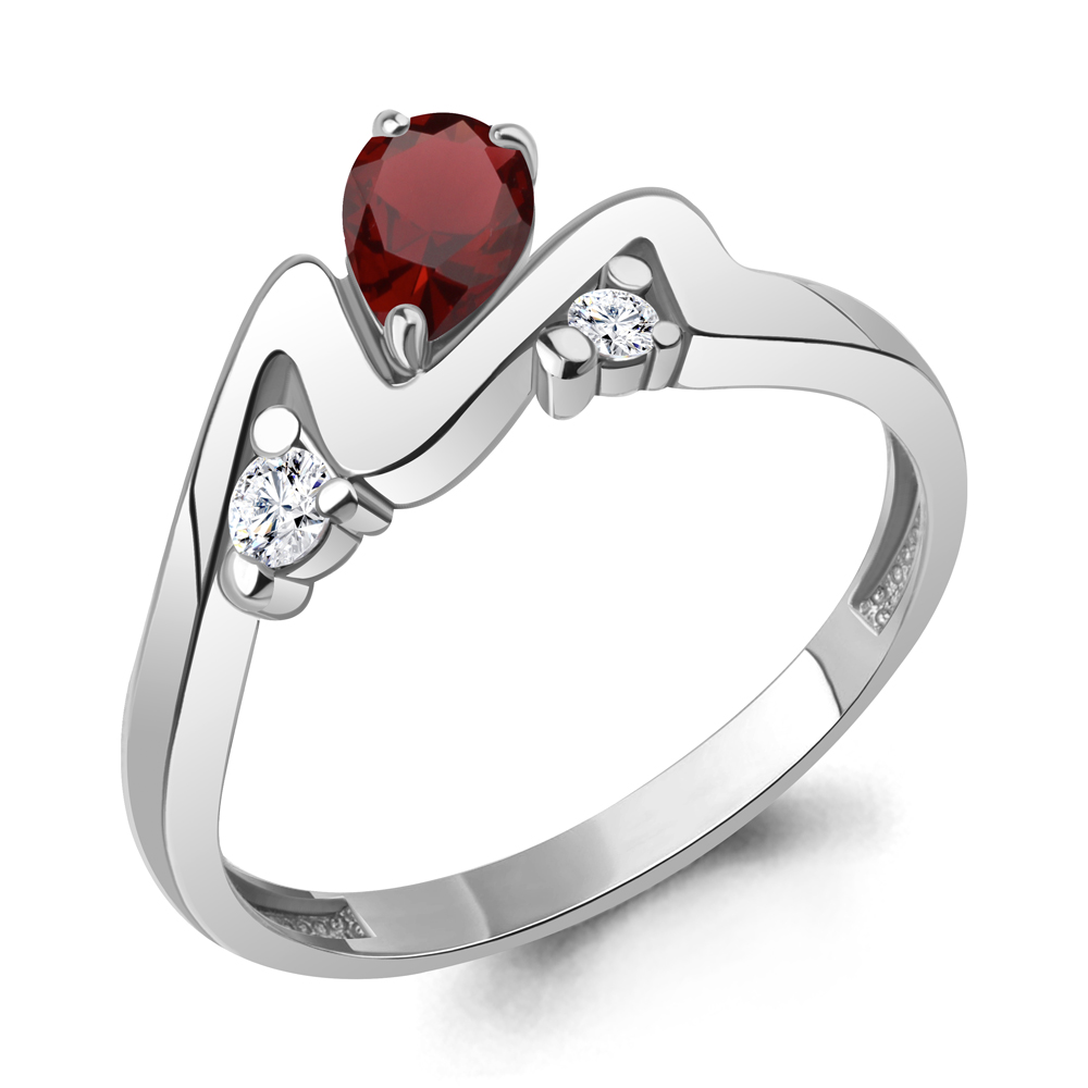 6981203А Кольцо из Серебра с гранатом, фианитами
