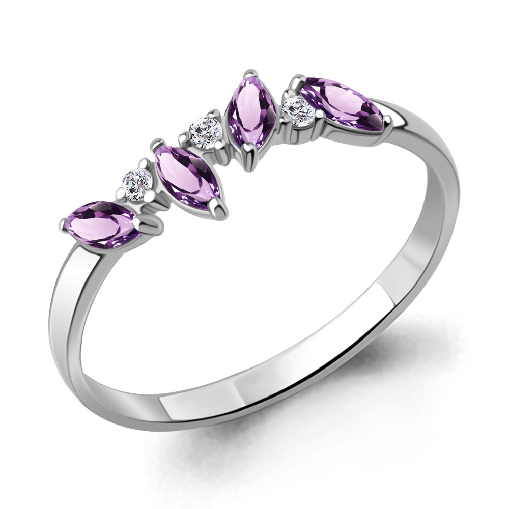 6981304А Кольцо из Серебра с аметистами, фианитами
